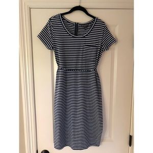 {Maternity} Navy and White Striped Dress